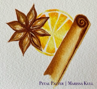 Star anise, dried orange, and cinnamon stick.