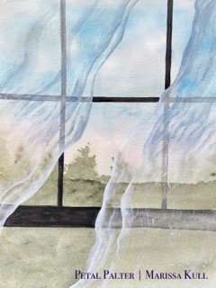 Curtain blowing in front of an open window
