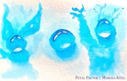 Blue water droplets turned into friendly imaginary creatures.