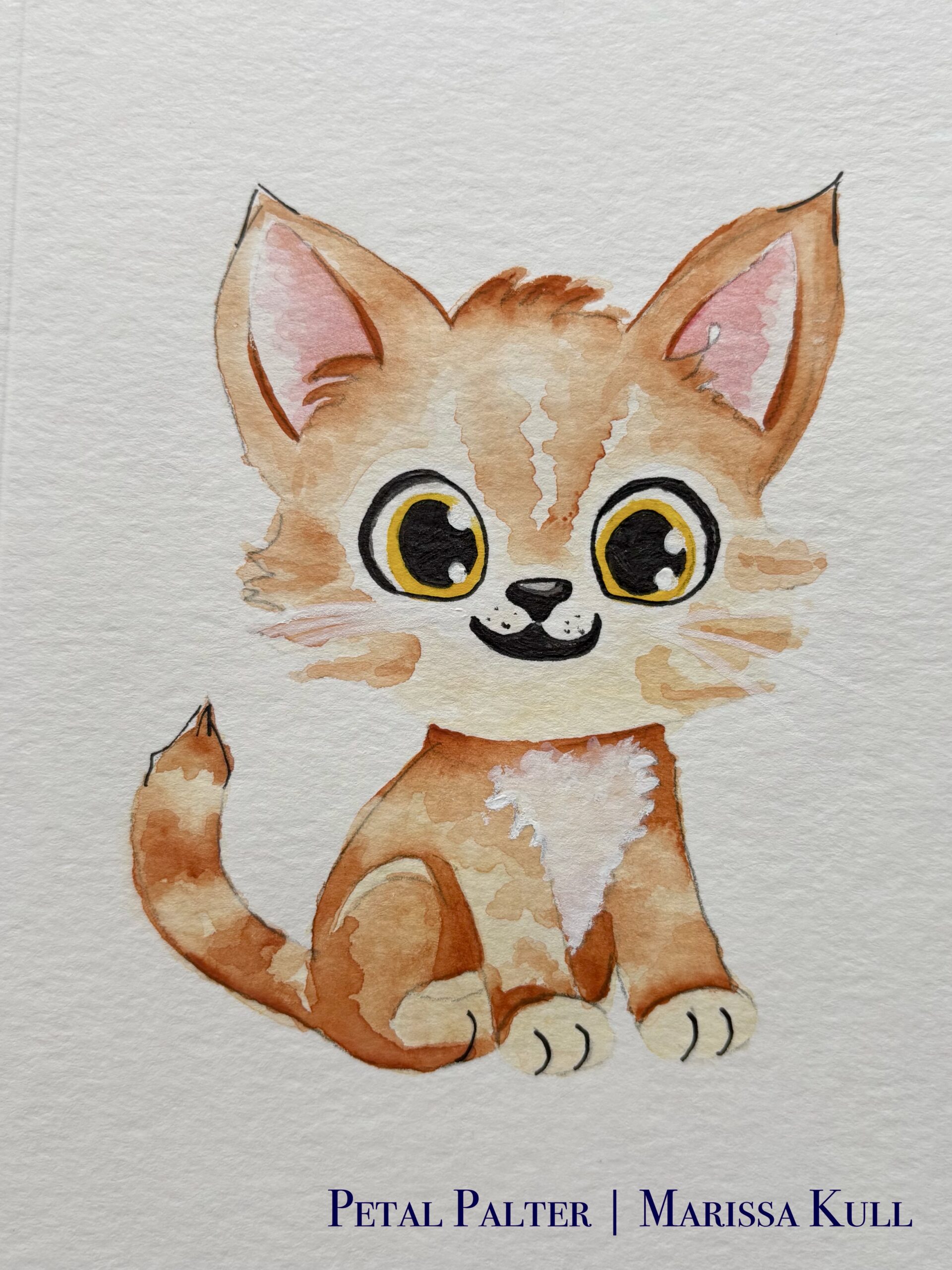 Cartoon kitten with orange stripes.